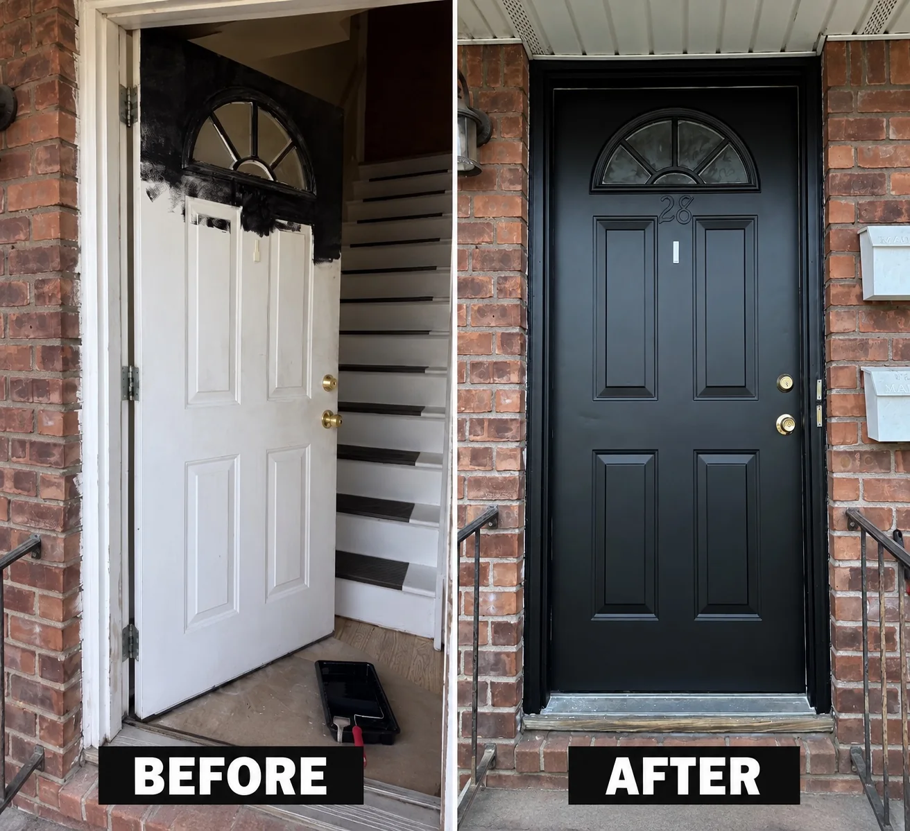 Exterior front door before and after